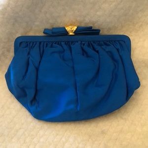 Royal blue duchesse satin clutch.